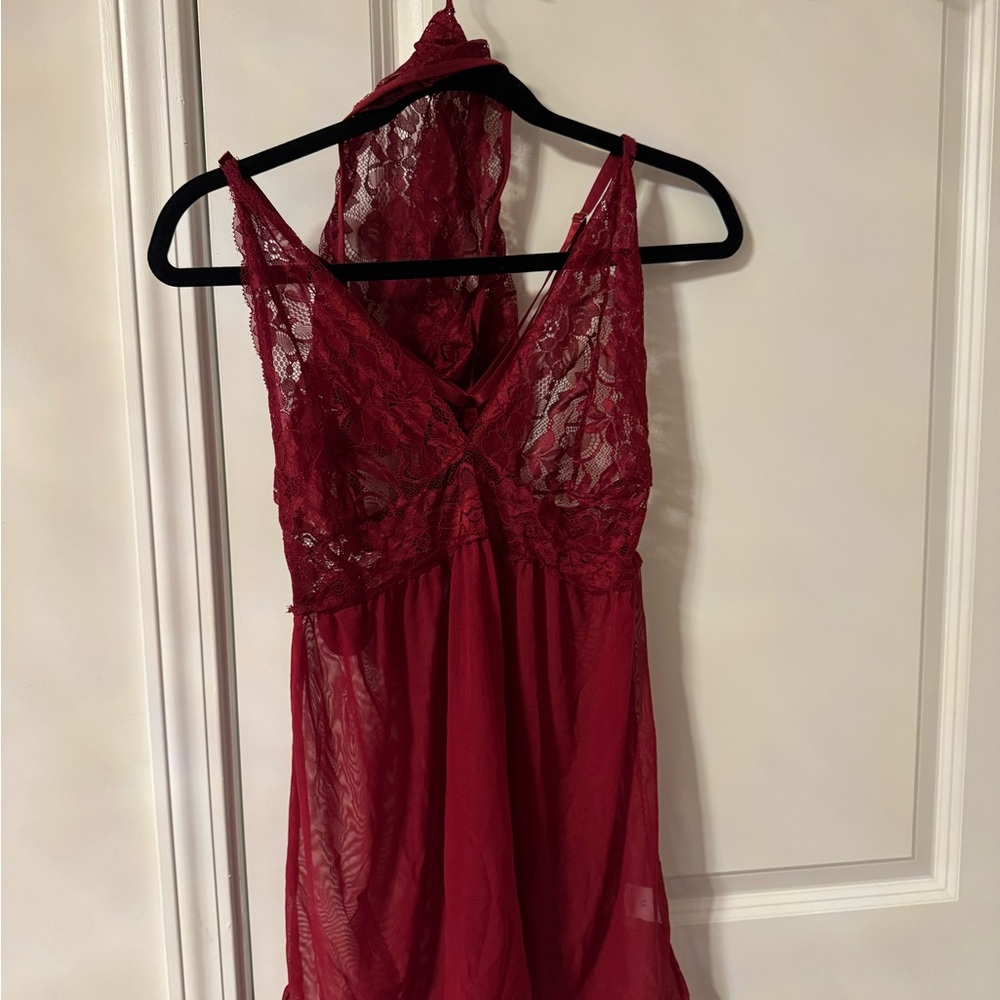 Red lace nightgown with panty
